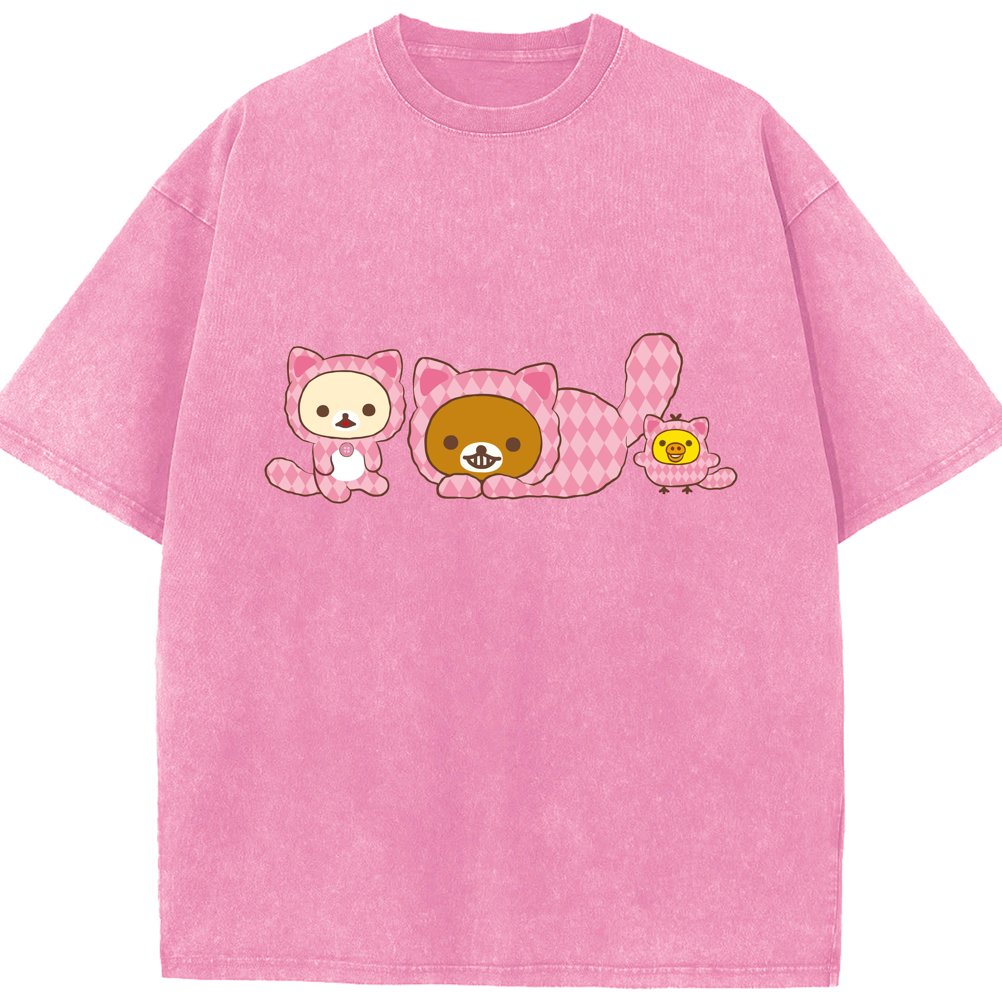 （画像用） リラックマ リラックマ キイロイトリ Rilakkuma Korilakkuma Kiiroitori 綿100% ヴィンテージ風 半袖Tシャツ（フロントプリント）
